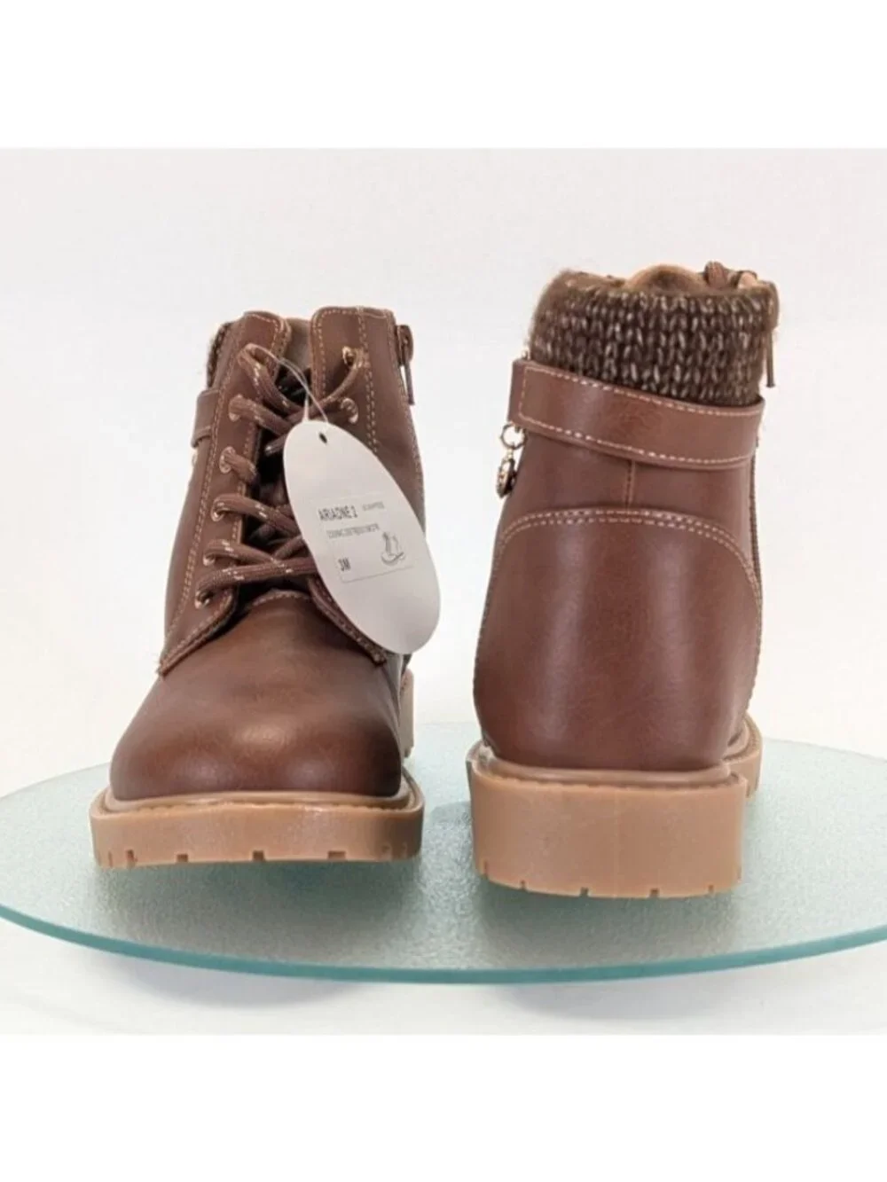 Jellypop Ariadne 2 Girls 3M Boots Cognac Faux Leather Knit Cuff Lug Sole
